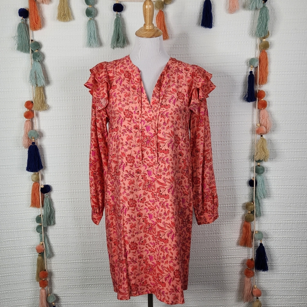 Vineyard Vines Helenium Floral Tunic Dress Ruffle Long Sleeve